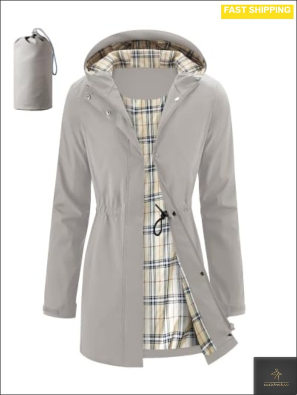 Women's Long Waterproof Packable Hooded Raincoat Windbreaker